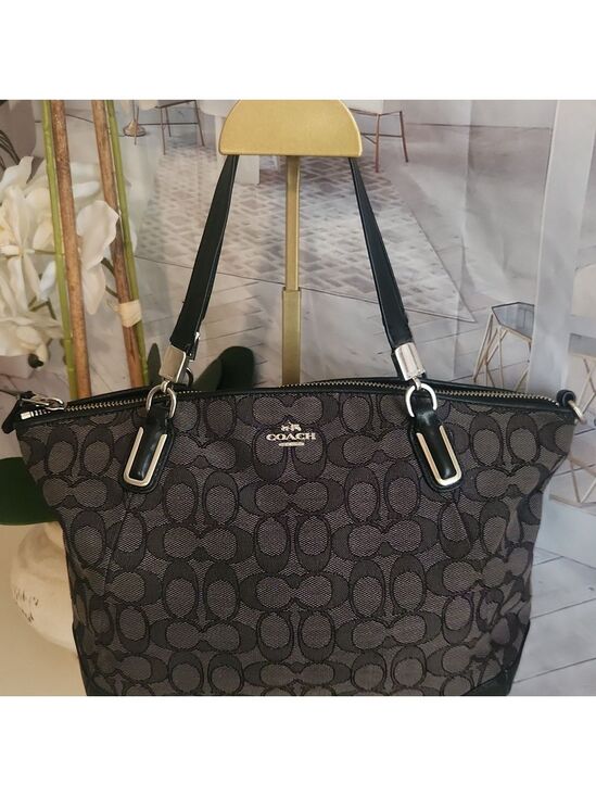 Coach Handbags - Coach Black and Gray Signature Canvas Shoulder Bag